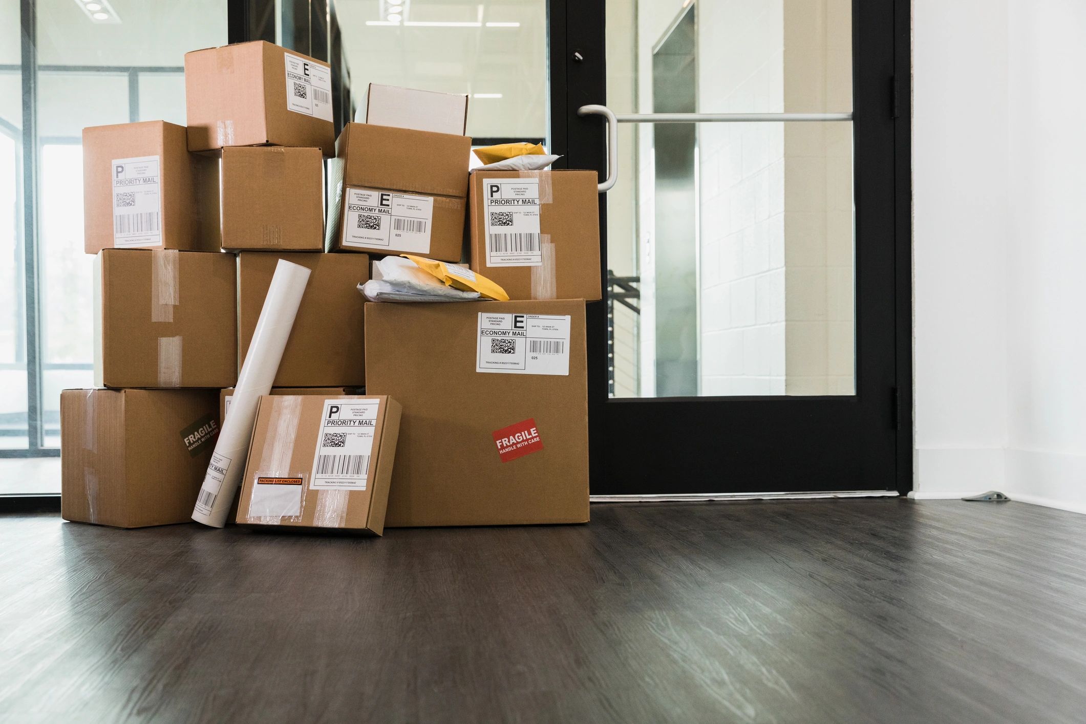 Stack of parcels prepared for shipment