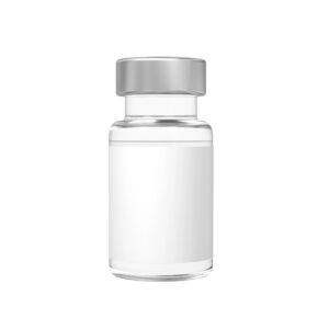 Sterile research vial with blank label on white background (for lab-use products).