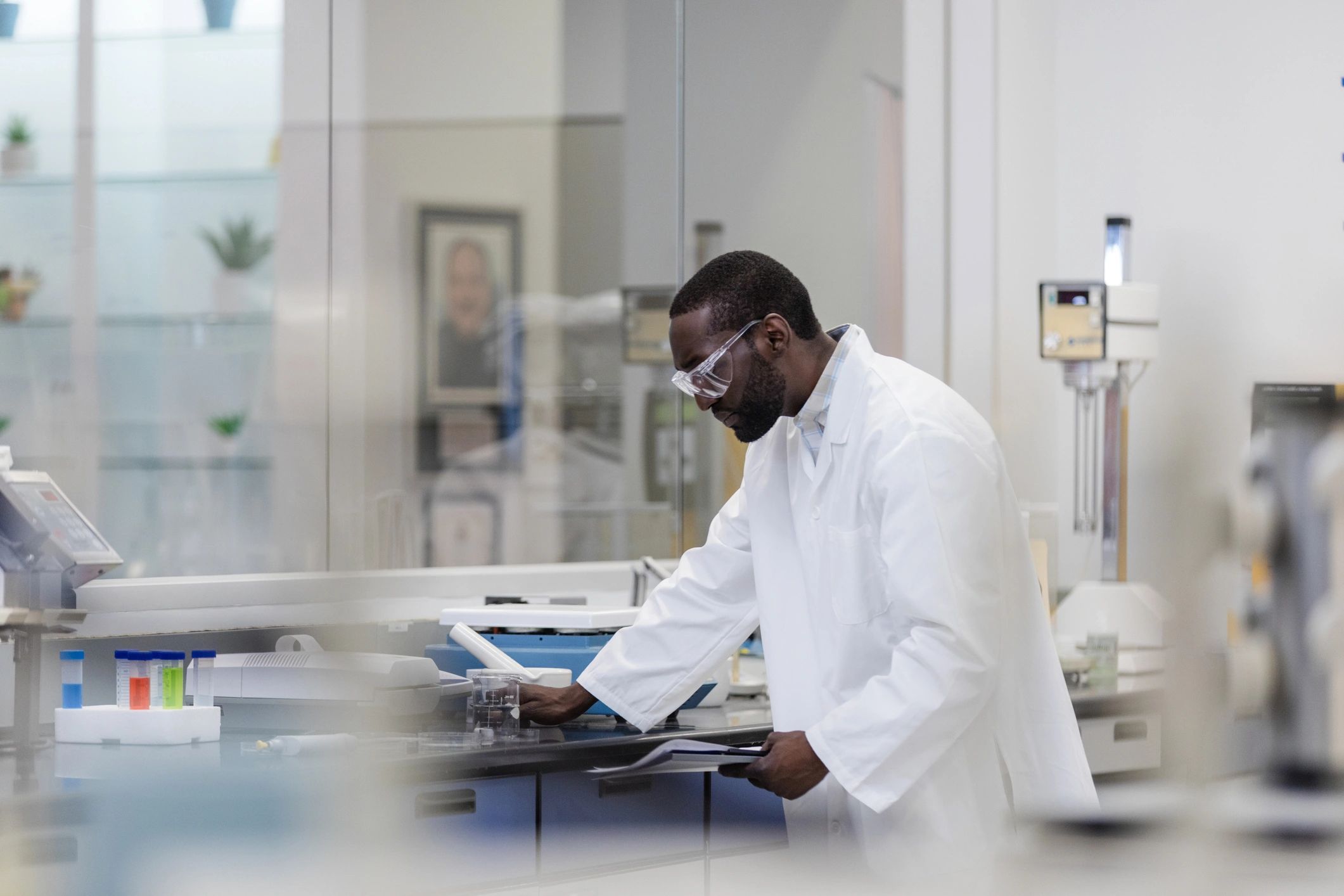 Scientist reviewing a laboratory report