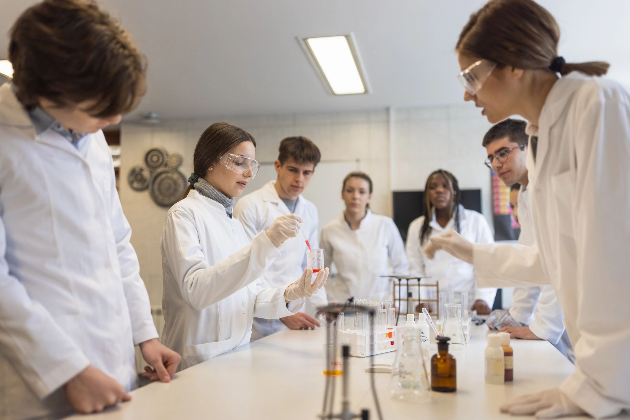 Students and instructor in a modern laboratory